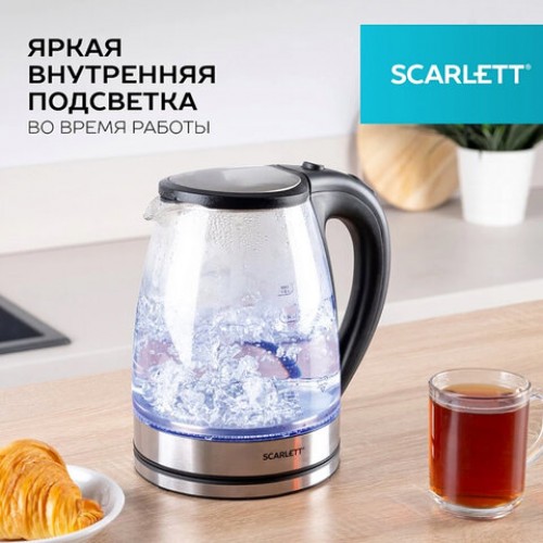 Чайник SCARLETT SC-EK27G35, 1,8л, 1800Вт, закрытый нагревательный элемент, стекло, ст