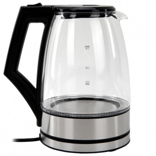 Чайник электрический SONNEN KT-1807, 1,8 л, 2200 Вт, термостойкое стекло, внутренняя подсветка синяя, нержавеющая сталь, 455140