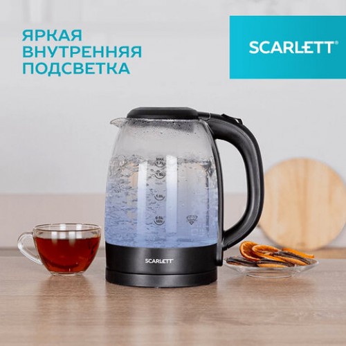 Чайник SCARLETT SC-EK27G11, 1,7л, 2200Вт, закрытый нагревательный элемент, стекло, че