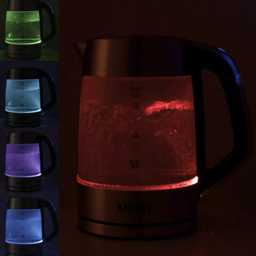Чайник KITFORT КТ-6114, 1,7л, 2200Вт, закрытый нагревательный элемент, LED дисплей, ТЕРМОРЕГУЛЯТОР, стекло, серебро