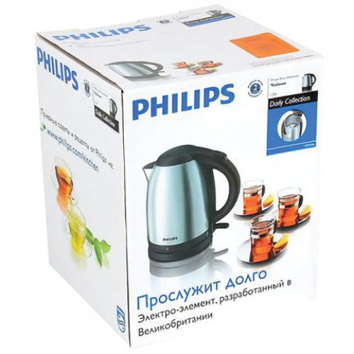 Чайник PHILIPS HD9306/02, 1,5 л, 1800 Вт, закрытый нагревательный элемент, сталь