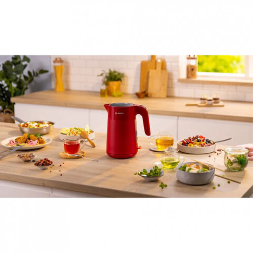 Чайник BOSCH TWK 2M164, 1,7 л, 2400 Вт, закрытый нагревательный элемент, пластик, красный