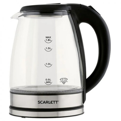 Чайник SCARLETT SC-EK27G88, 1,8л, 1800Вт, закрытый нагревательный элемент, стекло, че