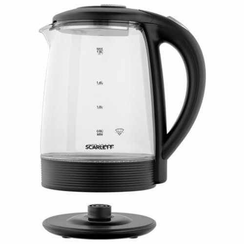 Чайник SCARLETT SC-EK27G68, 1,9 л, 1500 Вт, закрытый нагревательный элемент, стекло, черный