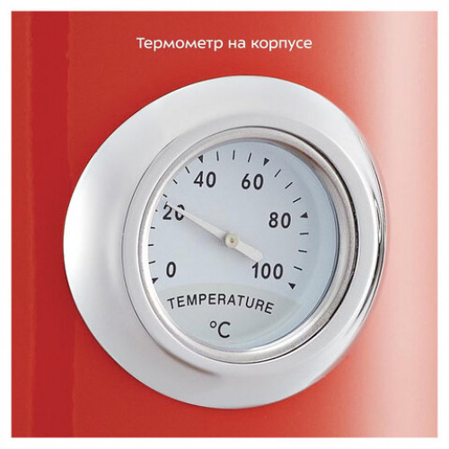 Чайник KITFORT КТ-6791, 1,7л, 2200Вт, закрытый нагревательный элемент, термометр, сталь, красный