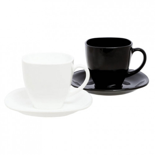 Набор чайный на 6 персон, 3 черные и 3 белые чашки 220 мл, 3 черных и 3 белых блюдца, Carine Mix, LUMINARC, D2371