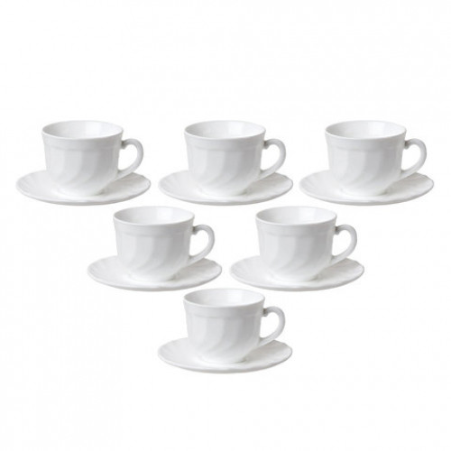 Набор чайный на 6 персон, 6 чашек объемом 220 мл и 6 блюдец, белое стекло, Trianon, LUMINARC, E8845