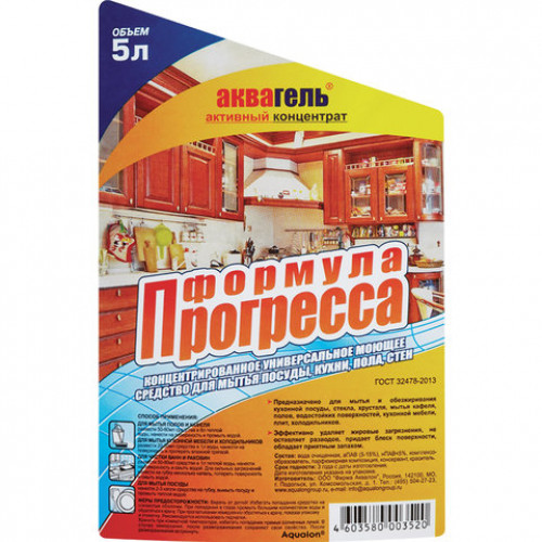 Средство моющее универсальное 5 л, ФОРМУЛА ПРОГРЕССА АКВАГЕЛЬ, концентрат, канистра, 203520