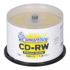 Диск CD-RW SMARTBUY, 700 Мб, 4-12x, Cake Box (упаковка на шпиле), КОМПЛЕКТ 50 шт., SBCD-RW50