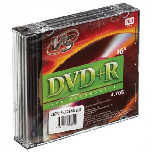 Диски DVD+R (плюс) VS, 4,7 Гб 16x Slim Case, КОМПЛЕКТ 5 шт, VSDVDPRSL501