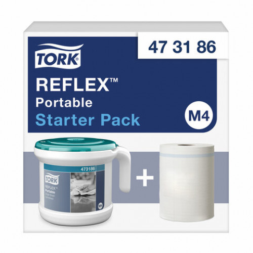 Диспенсер для полотенец переносной, TORK (Система M4) Reflex, стартовый набор с полотенцем, белый, 473186
