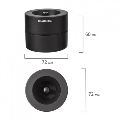 Скрепочница магнитная BRAUBERG с 30 скрепками, большой бочонок, черная, 225191