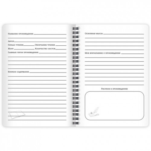 Дневник читательский А5, 58 листов, гребень, пластиковая обложка, картон, BRAUBERG, МИКС, 118528