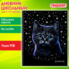 Дневник 1-11 класс 40 л., на скобе, ПИФАГОР, обложка картон, Котик, 106811