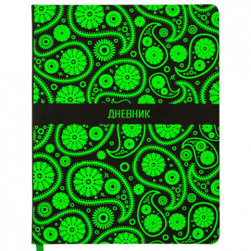 Дневник 1-11 класс 48 л., обложка кожзам (твердая), флуоресцентный, BRAUBERG, УЗОР, 105981