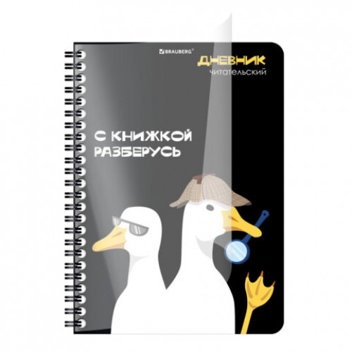 Дневник читательский А5, 58 листов, гребень, пластиковая обложка, картон, BRAUBERG, МИКС, 118528