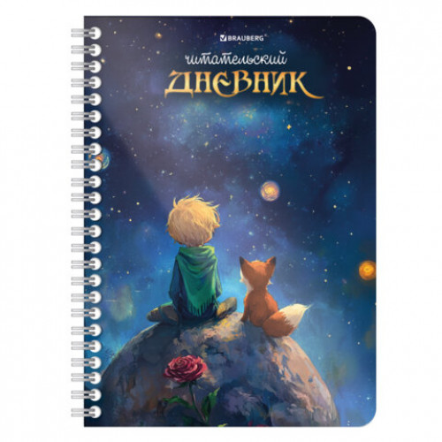 Дневник читательский А5, 58 листов, гребень, пластиковая обложка, картон, BRAUBERG, МИКС, 118528