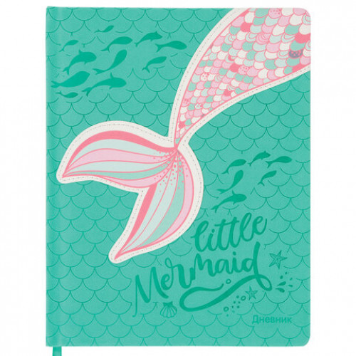 Дневник 1-11 класс 48 л., обложка кожзам (твердая), тиснение, аппликация, BRAUBERG, РУСАЛКА, 105978