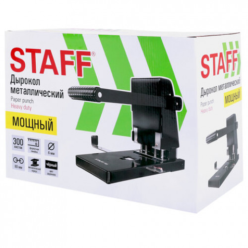 Дырокол металлический МОЩНЫЙ STAFF Heavy duty ECO, до 300 листов, черный, 274242