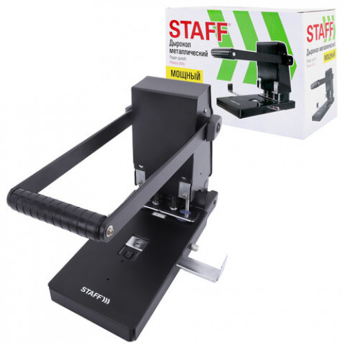 Дырокол металлический МОЩНЫЙ STAFF Heavy duty ECO, до 300 листов, черный, 274242