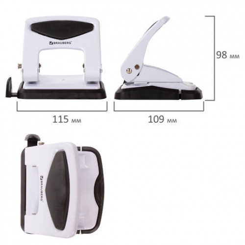 Дырокол металлический BRAUBERG PN-150M, до 35 листов, белый, 227790
