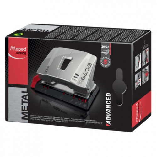 Дырокол MAPED (Франция) Advanced Metal, металлический, средний, на 25 листов, светло-серый, 620310