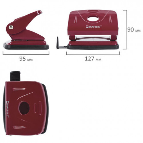 Дырокол металлический BRAUBERG Universal, до 25 листов, ассорти (синий /бордовый), 222552