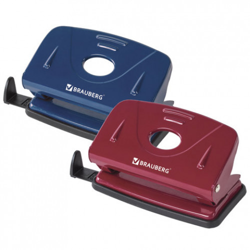 Дырокол металлический BRAUBERG Universal, до 10 листов, ассорти (синий /бордовый), 222550