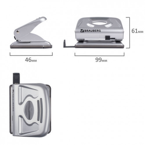 Дырокол металлический BRAUBERG Metallic, до 20 листов, серебристый, 224339