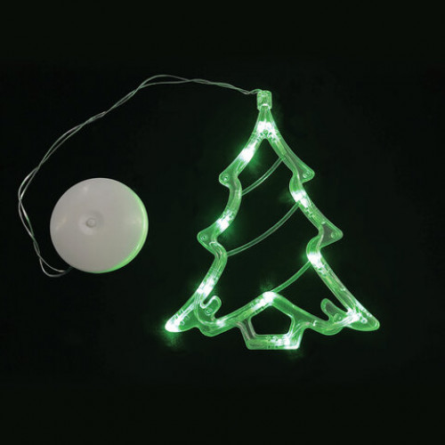 Световая фигура на присоске ЗОЛОТАЯ СКАЗКА Ёлочка, 10 LED, на батарейках, зеленая, 591275