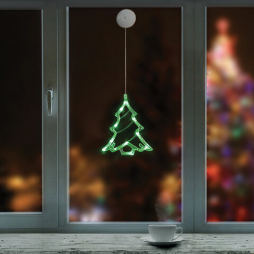 Световая фигура на присоске ЗОЛОТАЯ СКАЗКА Ёлочка, 10 LED, на батарейках, зеленая, 591275