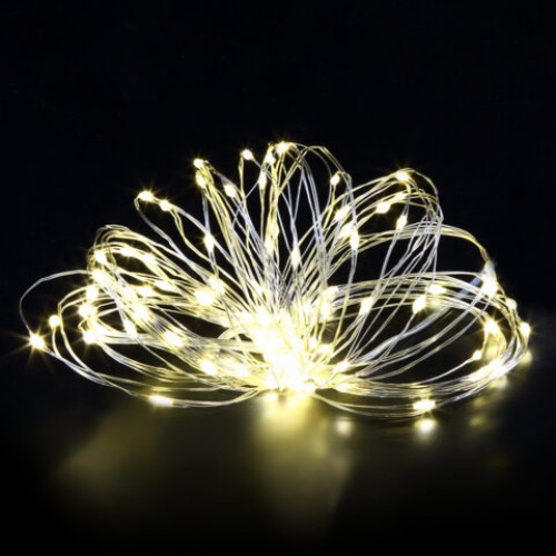 Электрогирлянда-нить уличная Роса 20 м, 200 LED, теплый белый, на батарейках, пульт управления, ЗОЛОТАЯ СКАЗКА, 591727