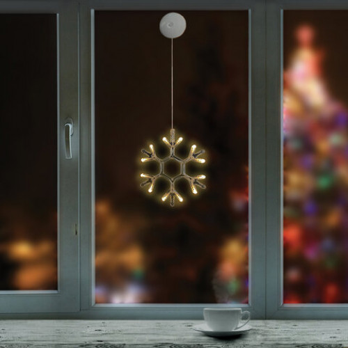 Световая фигура на присоске ЗОЛОТАЯ СКАЗКА Снежинка, 12 LED, на батарейках, теплый белый, 591274