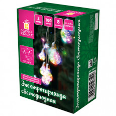 Электрогирлянда-нить комнатная Лампочки, 3 м, 100 LED, мультицветная, 220 V, контроллер, ЗОЛОТАЯ СКАЗКА, 592473