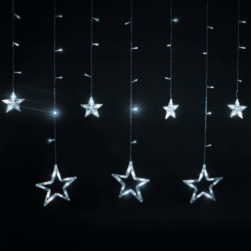 Гирлянда светодиодная Звезды занавес на окно 3х1 м, 138 ламп, холодный белый, ЗОЛОТАЯ СКАЗКА, 591337