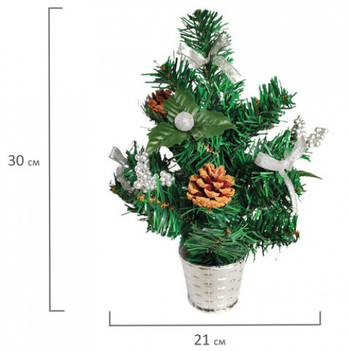 Ель искусственная новогодняя декоративная ЗОЛОТАЯ СКАЗКА 30 см, ПВХ, серебристые украшения/шишки, 591319