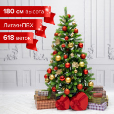 Ель новогодняя искусственная Christmas Beauty 180 см, литой ПЭТ+ПВХ, зеленая, ЗОЛОТАЯ СКАЗКА, 591313
