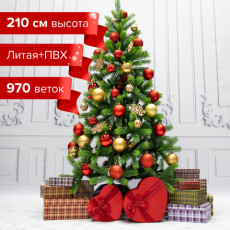 Ель новогодняя искусственная Christmas Beauty 210 см, литой ПЭТ+ПВХ, зеленая, ЗОЛОТАЯ СКАЗКА, 591314