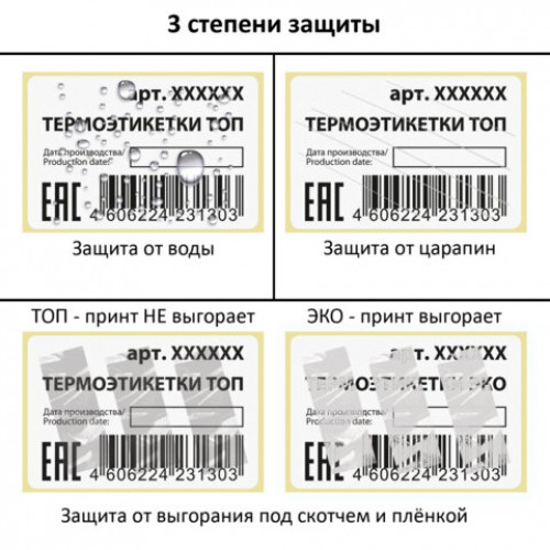 Термоэтикетки ТОП, 58х40 мм, 600 этикеток в ролике, ЗАЩИТА от влаги, царапин, STAFF, 118605