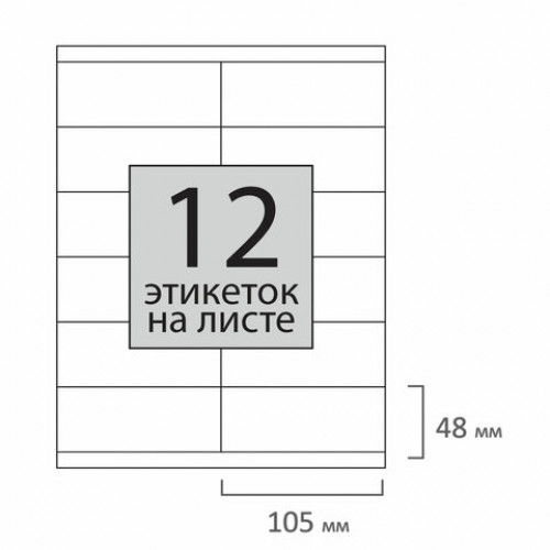 Этикетка самоклеящаяся 105х48 мм, 12 этикеток, 65 г/м2, 100 л., STAFF EVERYDAY (сырье Финляндия), 111837