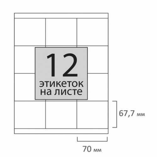 Этикетка самоклеящаяся 70х67,7 мм, 12 этикеток, 65 г/м2, 100 л., STAFF EVERYDAY (сырье Финляндия), 111838
