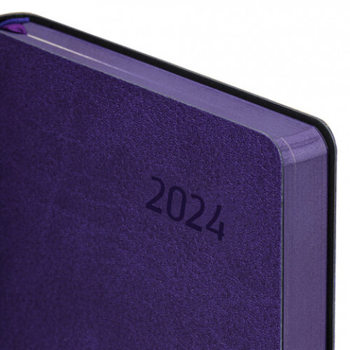 Ежедневник датированный 2024 А5 138x213 мм BRAUBERG Stylish, под кожу, гибкий, фиолетовый, 114892
