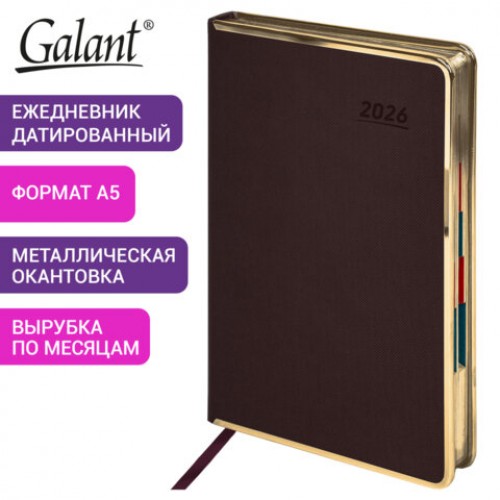 Ежедневник датированный 2026 А5 148х218 мм, GALANT Infinity Gold, под кожу, темно-коричневый, 117501