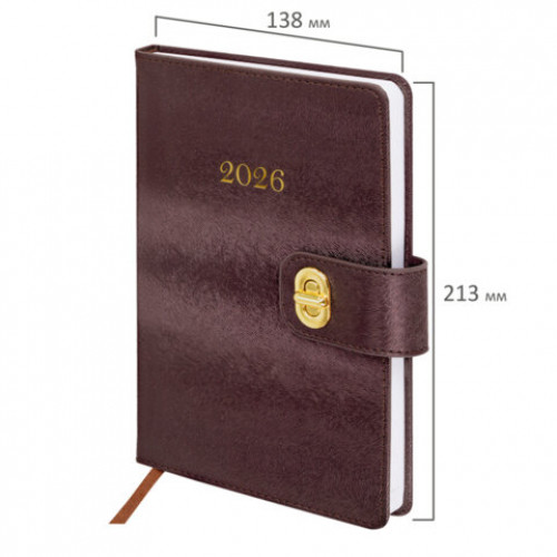 Ежедневник датированный 2026 А5 138х213 мм, BRAUBERG Elegant, под кожу, застежка, бордовый, 117367