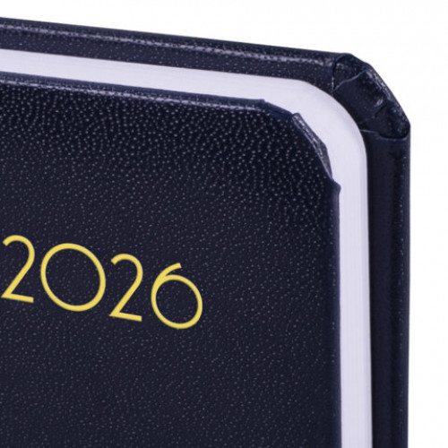 Ежедневник датированный 2026, МАЛЫЙ ФОРМАТ 100х150 мм, А6, BRAUBERG Select, балакрон, темно-синий, 117259