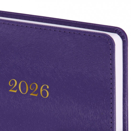 Ежедневник датированный 2026 А5 138х213 мм, BRAUBERG Elegant, под кожу, застежка, фиолетовый, 117370