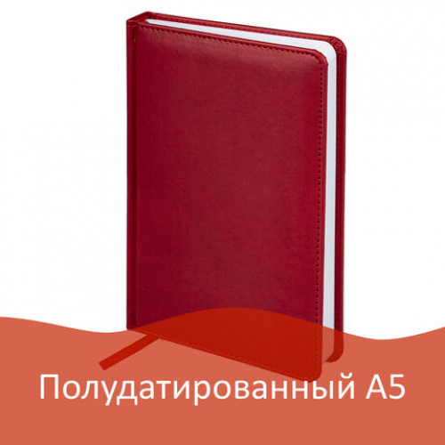 Ежедневник полудатированный А5 (148х218 мм) BRAUBERG New York, под кожу, 192 л., бордовый, 125954