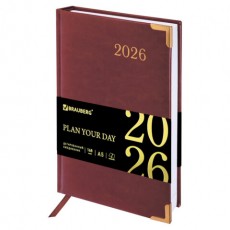 Ежедневник датированный 2026, А5, 138x213 мм, BRAUBERG Senator, под кожу, коричневый, 117090