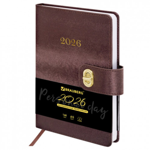 Ежедневник датированный 2026 А5 138х213 мм, BRAUBERG Elegant, под кожу, застежка, бордовый, 117367
