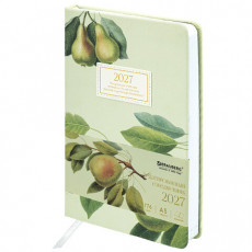Ежедневник датированный 2027, А5, 138x213 мм, BRAUBERG Vista Glow, под кожу, твердый, Pear tree, 117961